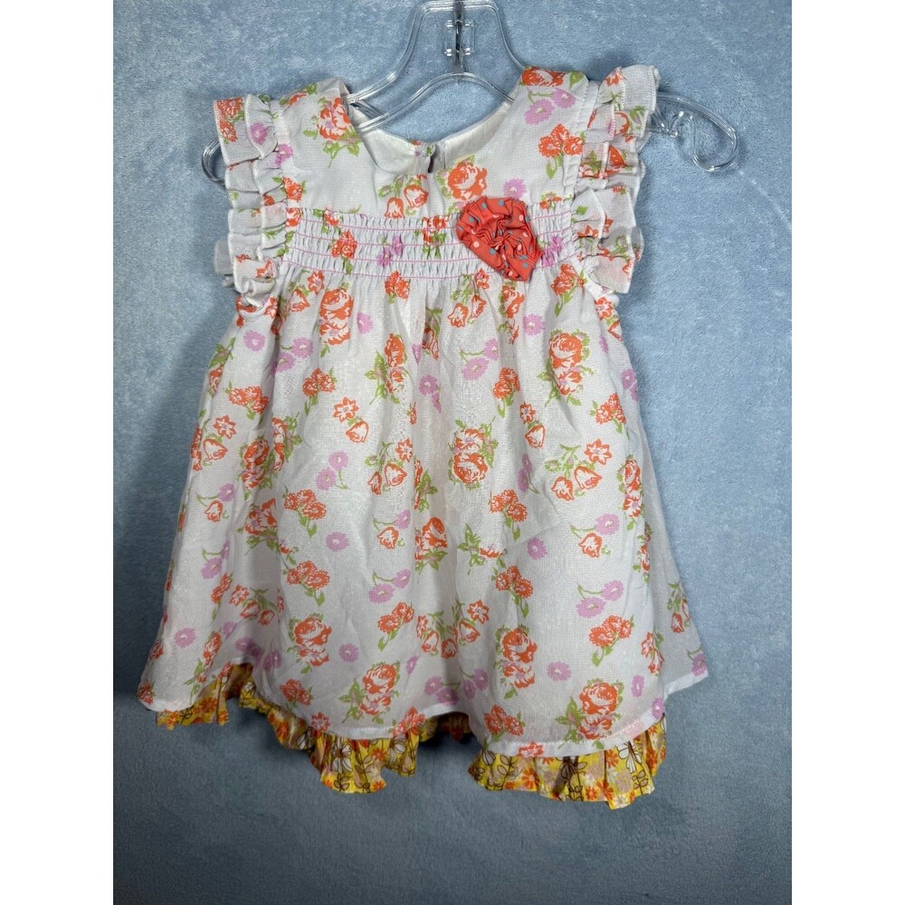 Matilda Jane Baby Girls Pink Orange Floral Ruffle Dress--2 layer--18-24 months